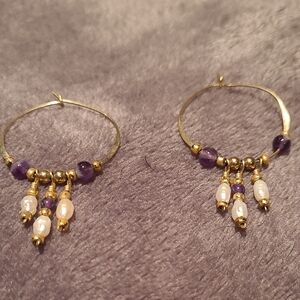 Elegant Gold and Purple Hoop Earrings